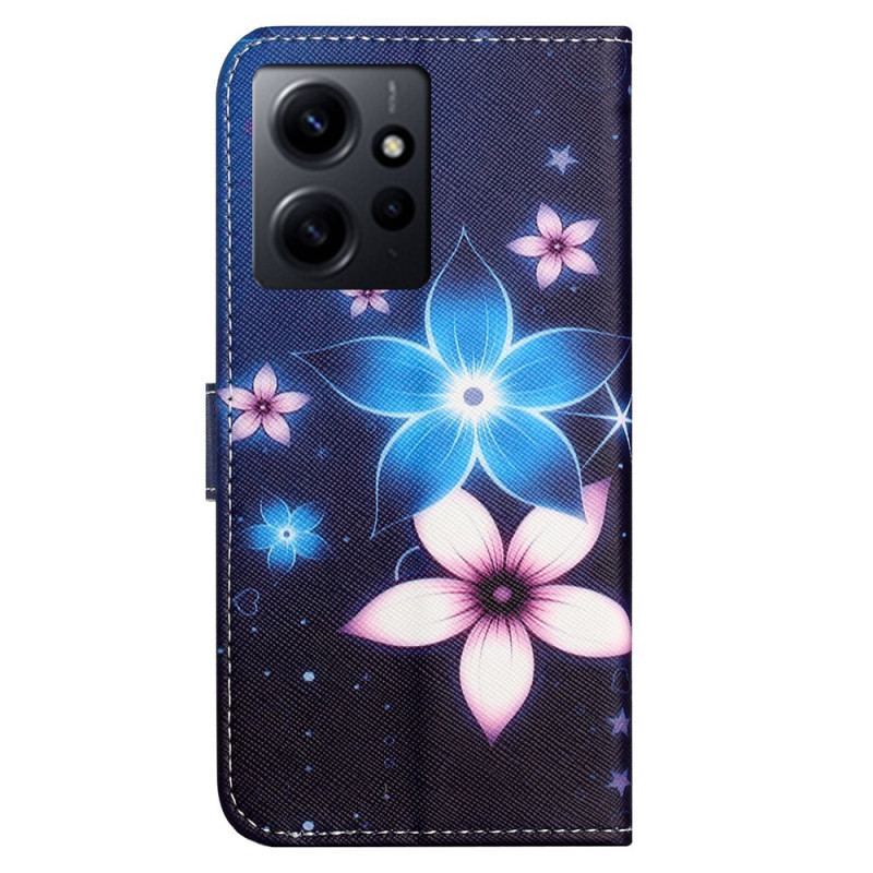 Capa Flip Para Xiaomi Redmi Note 12 4G De Cordão Flores De Cinta Lunar