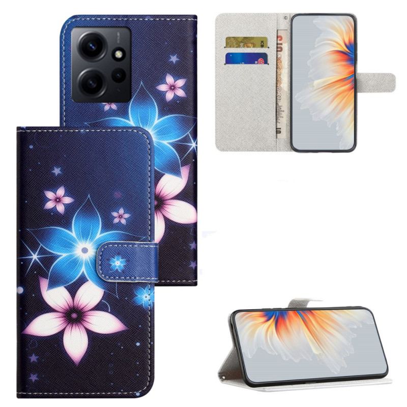 Capa Flip Para Xiaomi Redmi Note 12 4G De Cordão Flores De Cinta Lunar