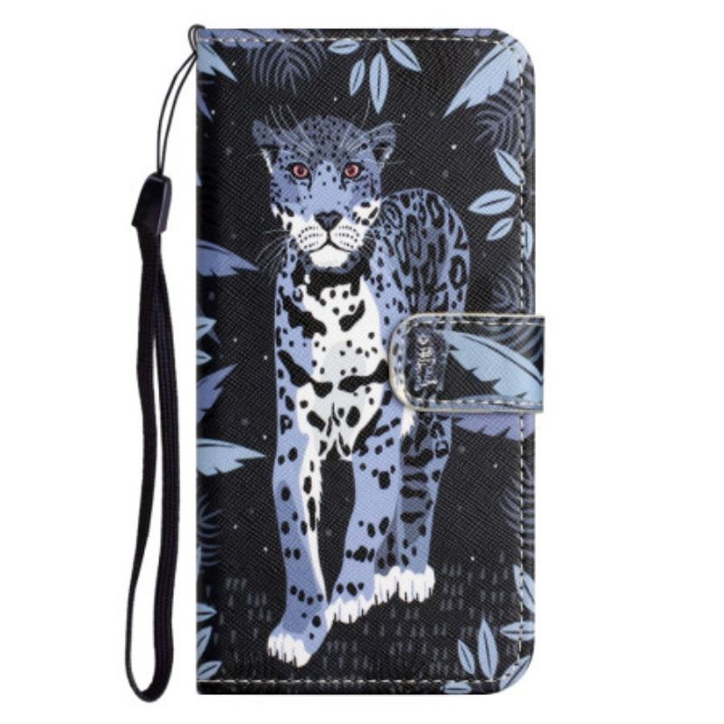 Capa Flip Para Xiaomi Redmi Note 12 4G De Cordão Leopardo Strappy