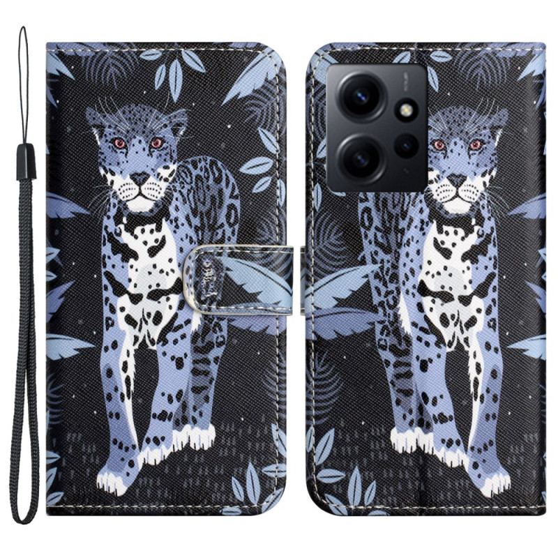 Capa Flip Para Xiaomi Redmi Note 12 4G De Cordão Leopardo Strappy