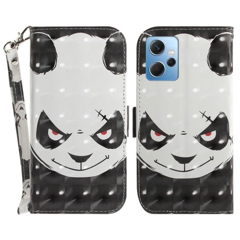 Capa Flip Para Xiaomi Redmi Note 12 4G De Cordão Panda Irritado Com Cordão