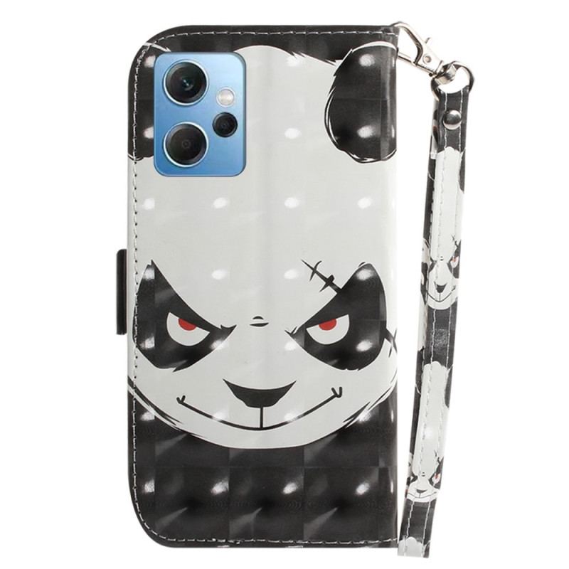 Capa Flip Para Xiaomi Redmi Note 12 4G De Cordão Panda Irritado Com Cordão