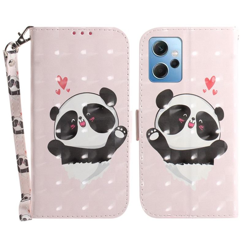 Capa Flip Para Xiaomi Redmi Note 12 4G De Cordão Panda Love Com Cordão