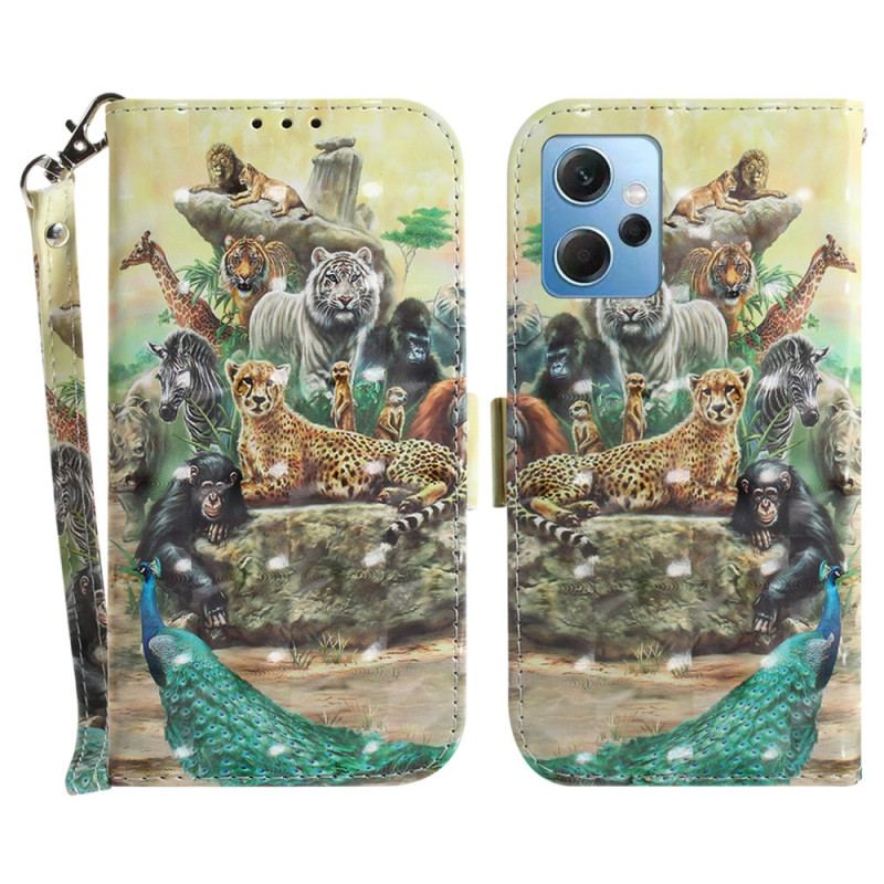 Capa Folio Para Xiaomi Redmi Note 12 4G De Cordão Animais De Safári Tanga