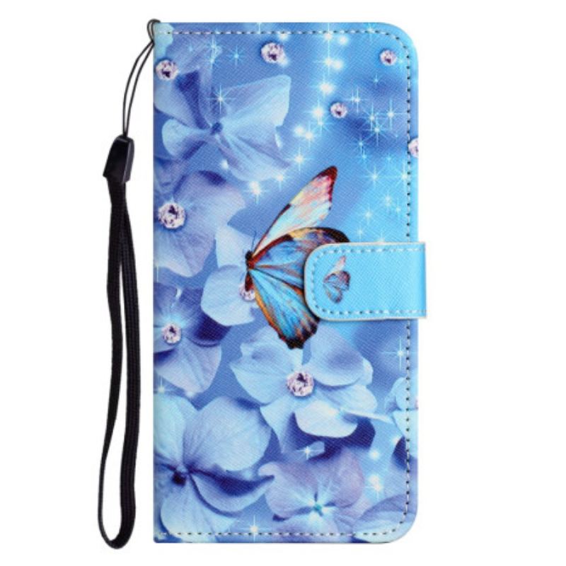 Capa Folio Para Xiaomi Redmi Note 12 4G De Cordão Cinta Azul