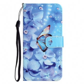 Capa Folio Para Xiaomi Redmi Note 12 4G De Cordão Cinta Azul