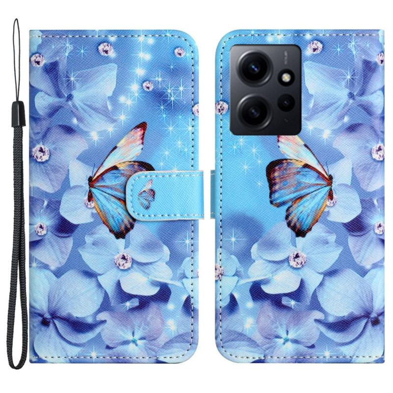 Capa Folio Para Xiaomi Redmi Note 12 4G De Cordão Cinta Azul