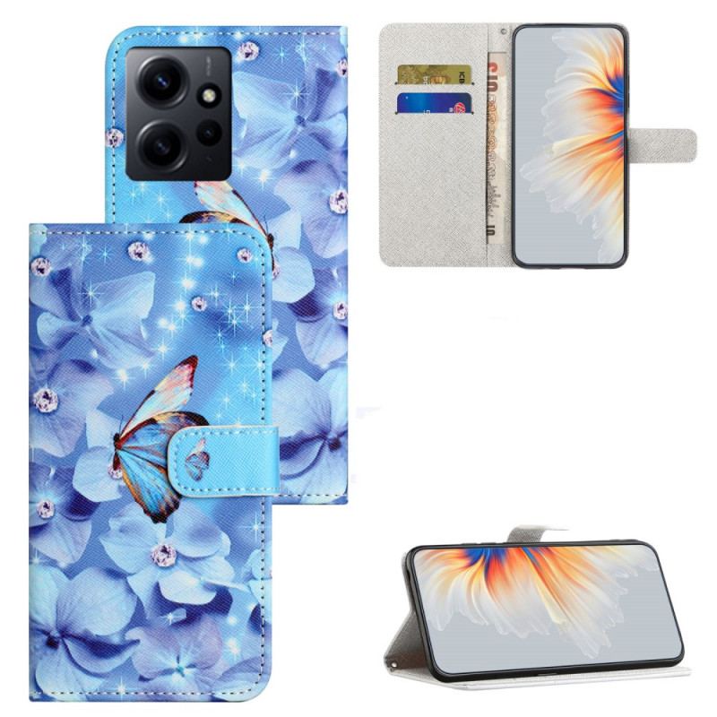 Capa Folio Para Xiaomi Redmi Note 12 4G De Cordão Cinta Azul