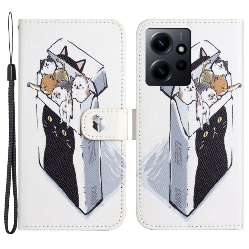 Capa Folio Para Xiaomi Redmi Note 12 4G De Cordão Gatos Tangas