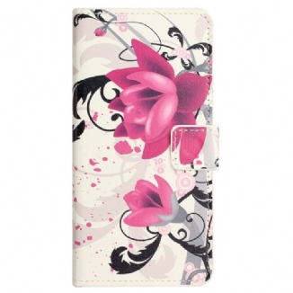 Capa Folio Para Xiaomi Redmi Note 12 4G Flores Tropicais