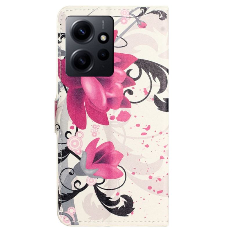 Capa Folio Para Xiaomi Redmi Note 12 4G Flores Tropicais