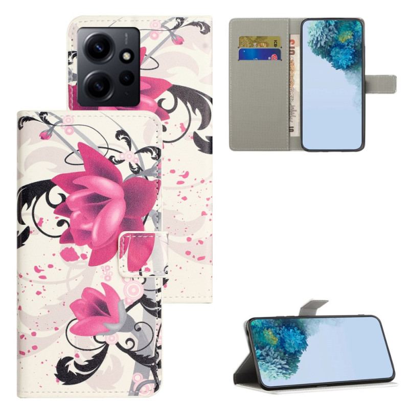 Capa Folio Para Xiaomi Redmi Note 12 4G Flores Tropicais