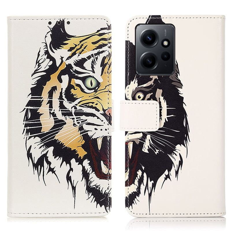 Capa Folio Para Xiaomi Redmi Note 12 4G Tigre Feroz