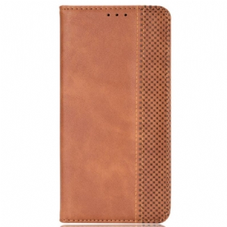 Capa De Celular Para Realme 9i Flip Efeito Couro Vintage Estilizado