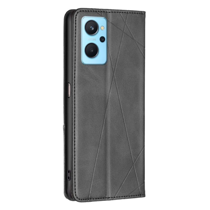 Capa De Celular Para Realme 9i Flip Linhas Diagonais Padrão De Couro Sintético