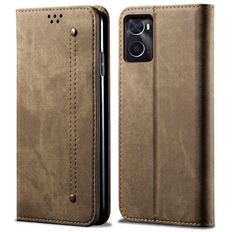 Capa De Celular Para Realme 9i Flip Tecido Jeans