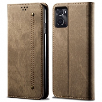 Capa De Celular Para Realme 9i Flip Tecido Jeans