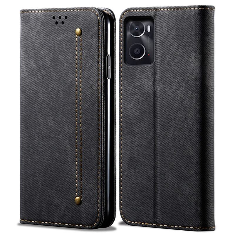 Capa De Celular Para Realme 9i Flip Tecido Jeans