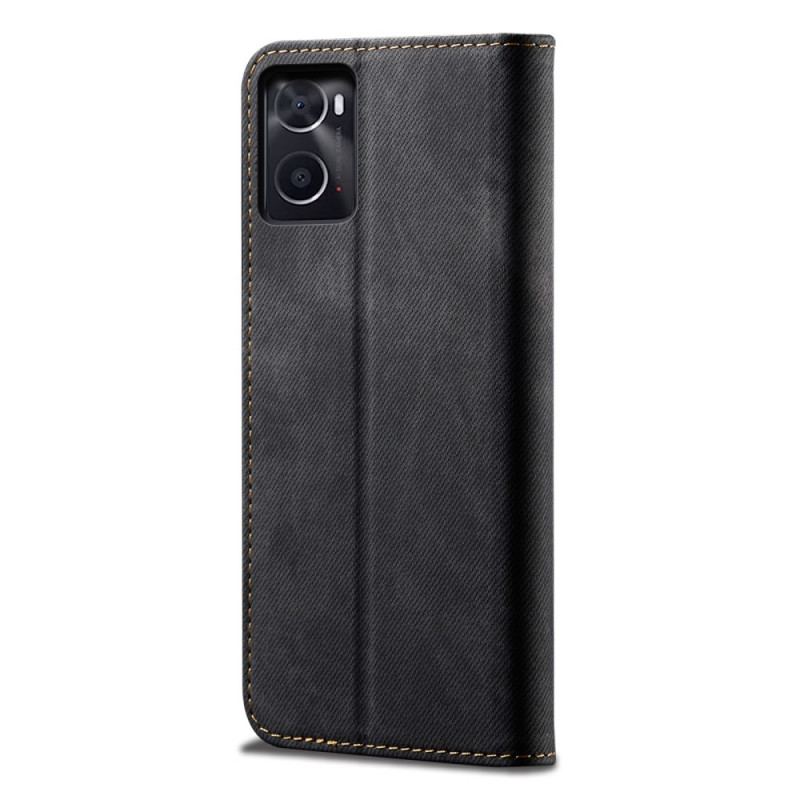 Capa De Celular Para Realme 9i Flip Tecido Jeans