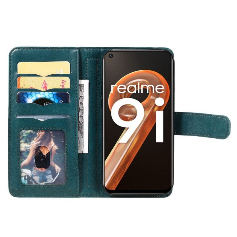 Capa De Couro Para Realme 9i Carteira Empresarial Multifuncional