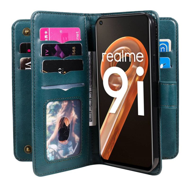 Capa De Couro Para Realme 9i Carteira Empresarial Multifuncional