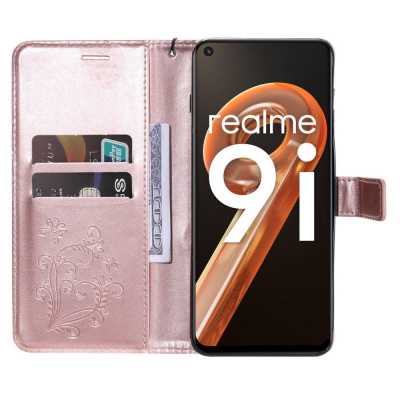 Capa De Couro Para Realme 9i De Cordão Borboleta Tiras Gigante