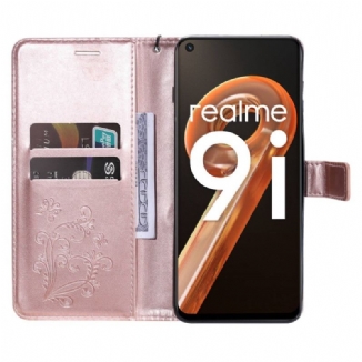 Capa De Couro Para Realme 9i De Cordão Borboleta Tiras Gigante