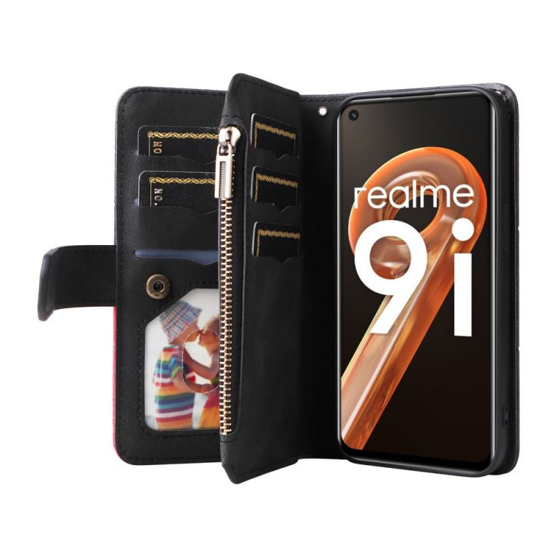 Capa De Couro Para Realme 9i De Cordão Carteira Alça Padrão Forrado