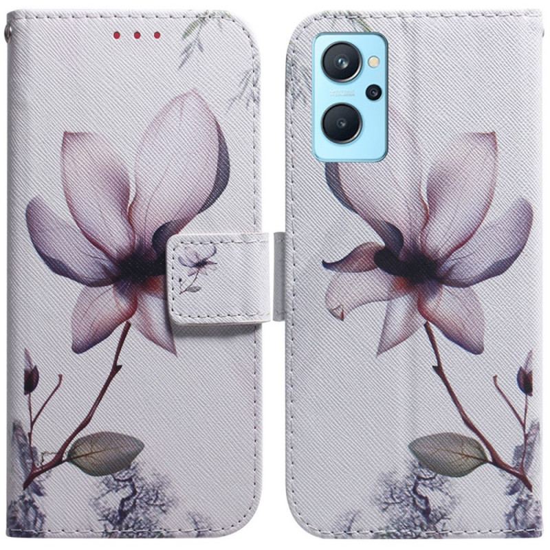 Capa De Couro Para Realme 9i Flor Rosa