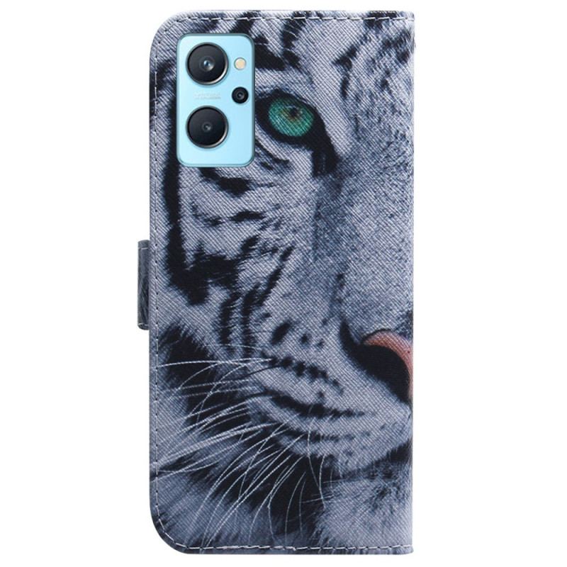 Capa De Couro Para Realme 9i Tigre Branco