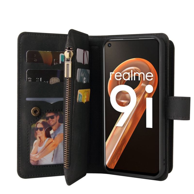 Capa De Couro Para Realme 9i Titular De Cartão Multifuncional Para 10