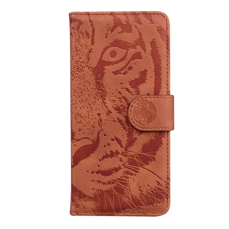 Capa Em Pele Para Realme 9i Estampa Cara De Tigre