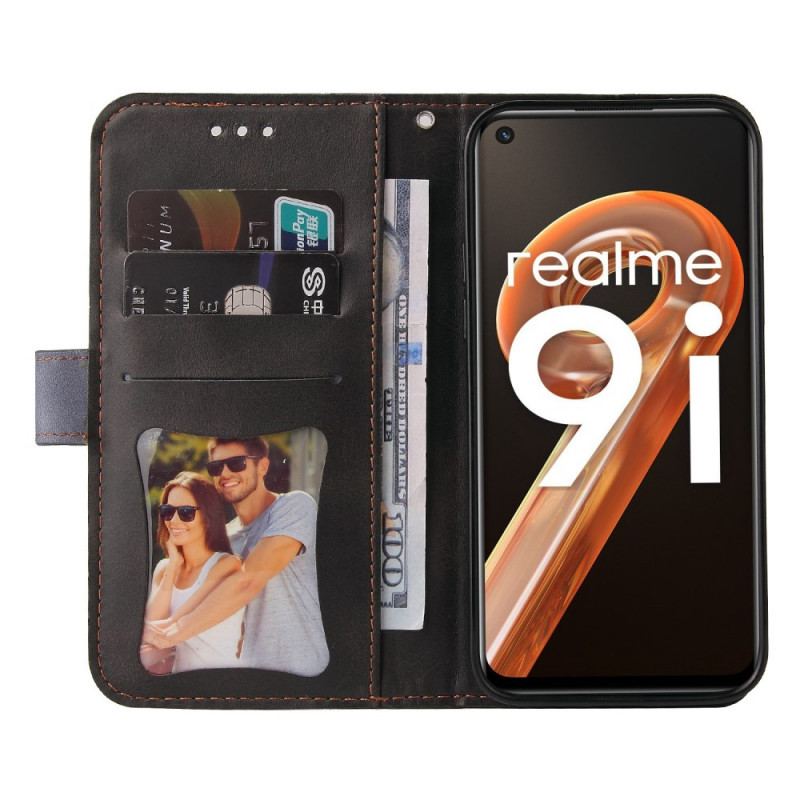 Capa Flip Para Realme 9i De Cordão Correia De Dois Tons