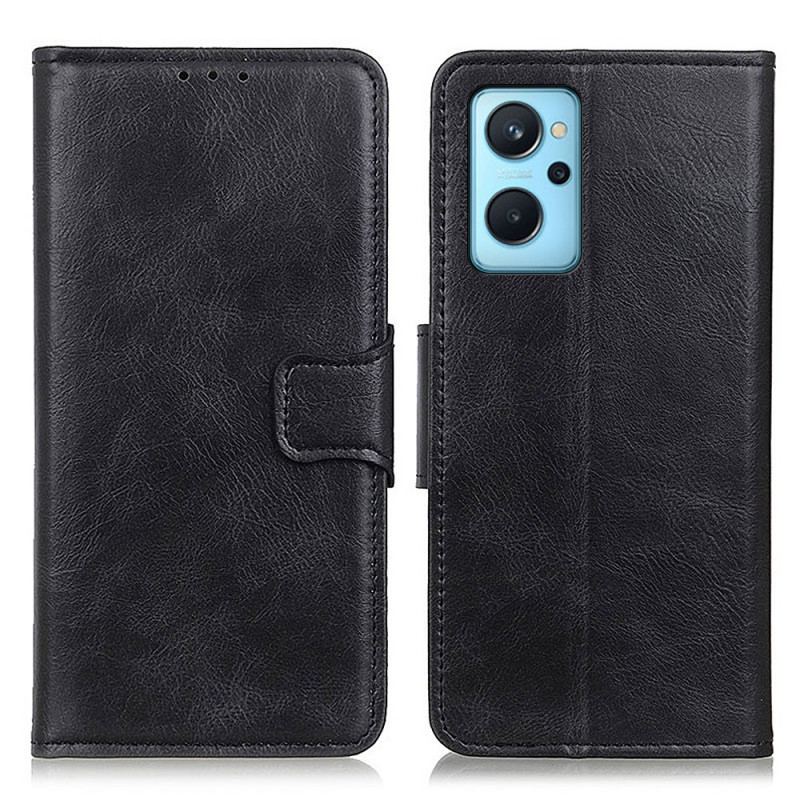 Capa Flip Para Realme 9i Fecho Reversível Efeito Couro