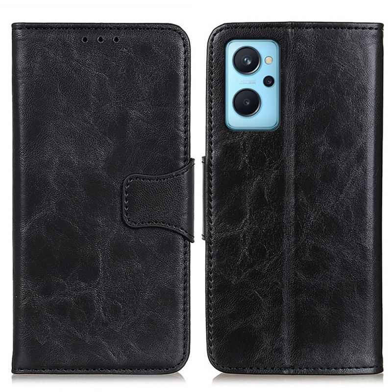 Capa Flip Para Realme 9i Fecho Reversível Efeito Couro Envernizado