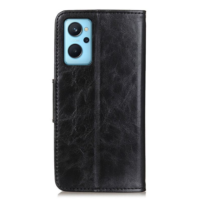 Capa Flip Para Realme 9i Fecho Reversível Efeito Couro Envernizado