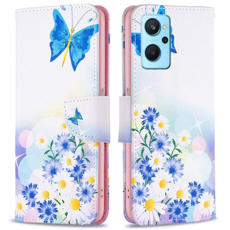 Capa Flip Para Realme 9i Flores Borboleta E Pastel