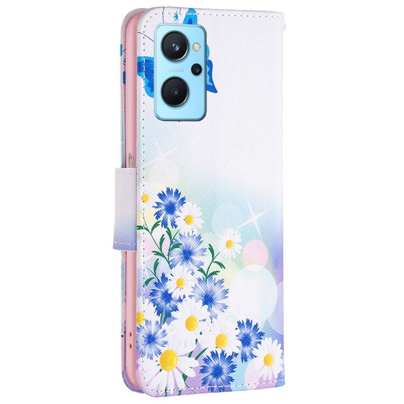 Capa Flip Para Realme 9i Flores Borboleta E Pastel