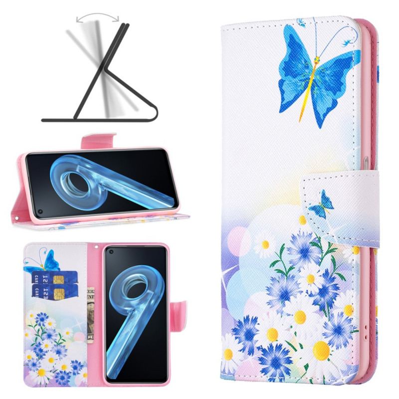 Capa Flip Para Realme 9i Flores Borboleta E Pastel