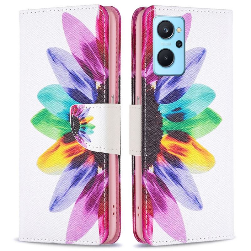 Capa Folio Para Realme 9i Flor Aquarela