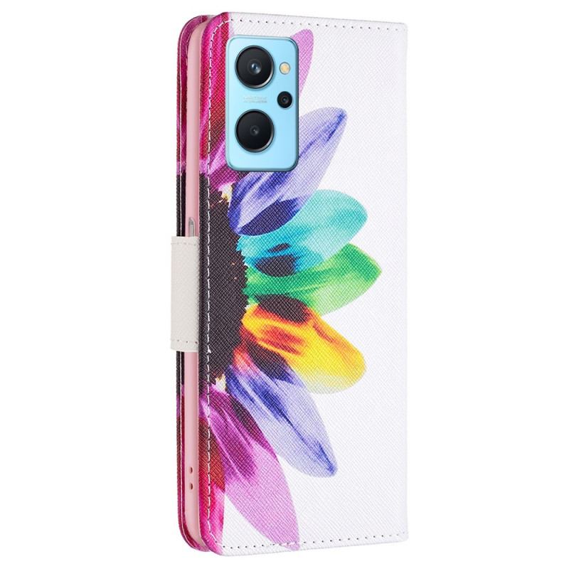 Capa Folio Para Realme 9i Flor Aquarela