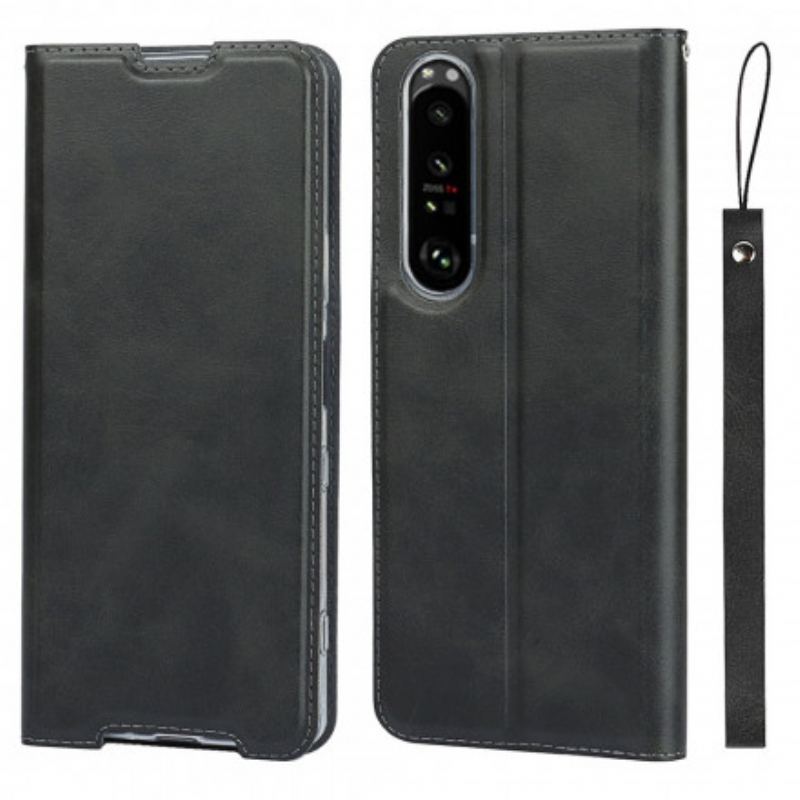 Capa De Celular Para Sony Xperia 1 III De Cordão Flip Tira De Classe De Couro Falso