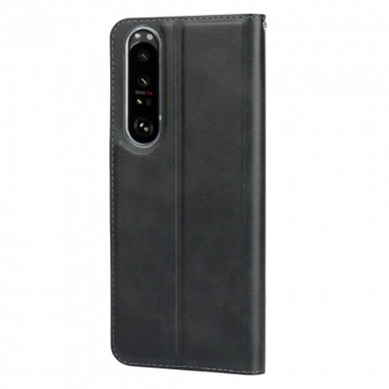 Capa De Celular Para Sony Xperia 1 III De Cordão Flip Tira De Classe De Couro Falso