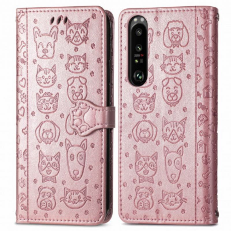 Capa De Couro Para Sony Xperia 1 III Animais Animados