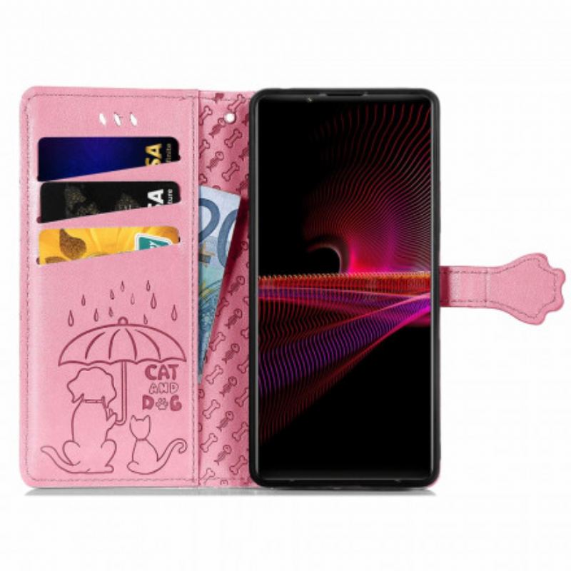 Capa De Couro Para Sony Xperia 1 III Animais Animados