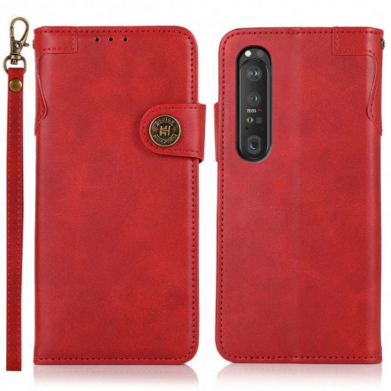 Capa De Couro Para Sony Xperia 1 III Botão Magnético Khazneh