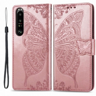 Capa De Couro Para Sony Xperia 1 III Meia Borboleta