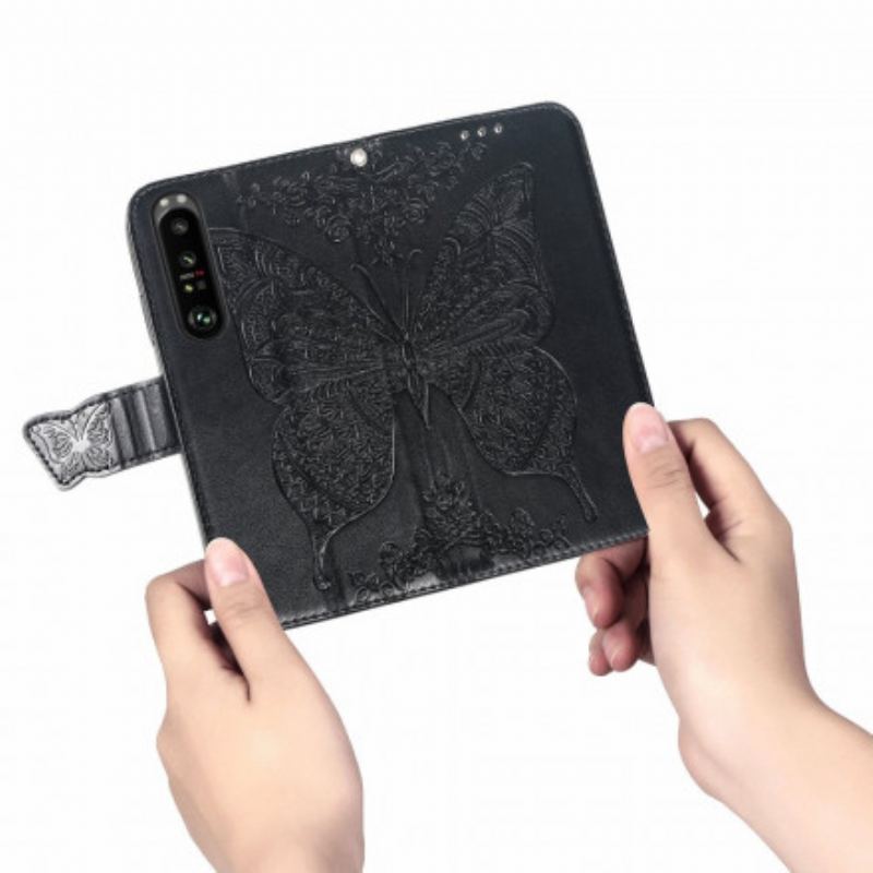 Capa De Couro Para Sony Xperia 1 III Meia Borboleta