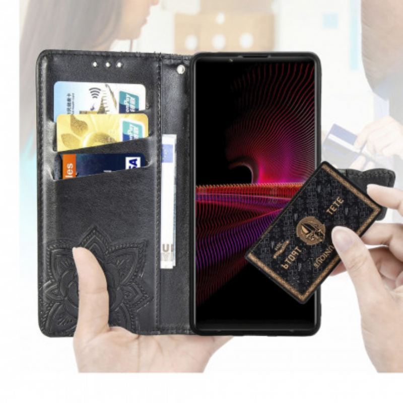 Capa De Couro Para Sony Xperia 1 III Meia Borboleta