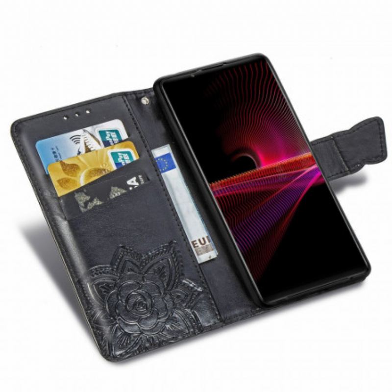 Capa De Couro Para Sony Xperia 1 III Meia Borboleta